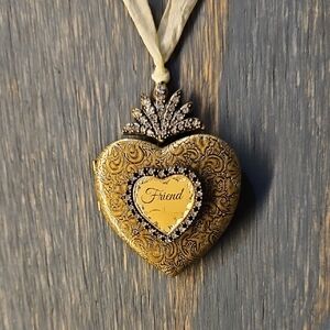 Gold Heart Ornament with Crystals